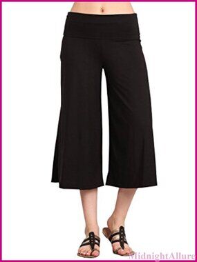 Wide Leg Flared Capri Gaucho Pants Lace Detail